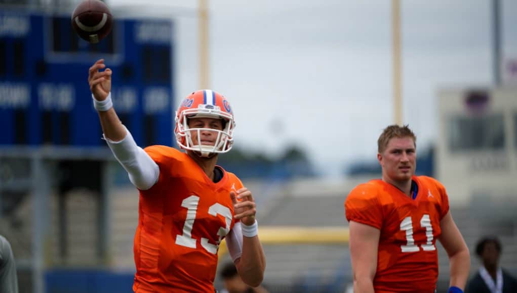 Florida Gators quarterback Feleipe Franks throws during spring practice 2019-1280x853