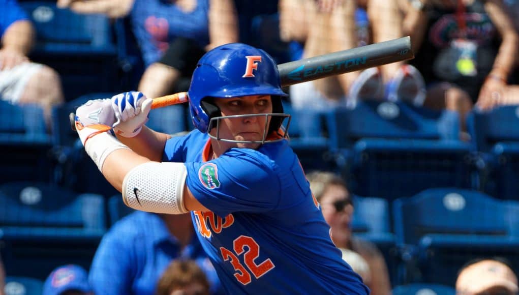 Florida Gators softball catcher Kendyl Lindaman hits in 2019- 1280x853