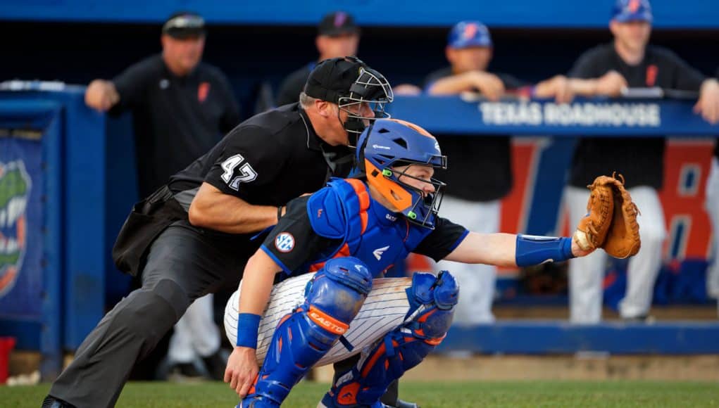 University of Florida catcher Brady Smith during game action against Long Beach State on opening weekend- Florida Gators baseball- 1280x853