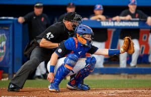 University of Florida catcher Brady Smith during game action against Long Beach State on opening weekend- Florida Gators baseball- 1280x853