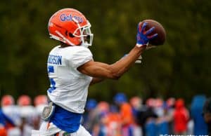 University of Florida defensive back C.J. Henderson going through drills during the Florida Gators first spring practice- Florida Gators football- 1280x853