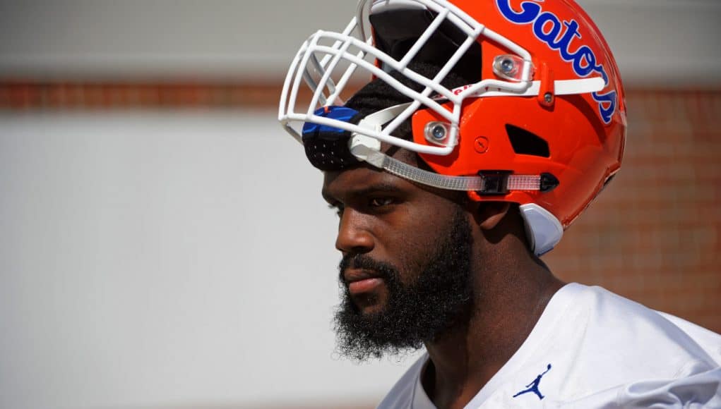 University of Florida defensive lineman Antonneous Clayton waling out to the Florida Gators second spring practice- Florida Gators football- 1280x853