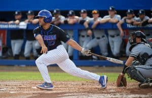 University of Florida designated hitter Nelson Maldonado singles against the Long Beach State Dirtbags- Florida Gators baseball- 1280x853