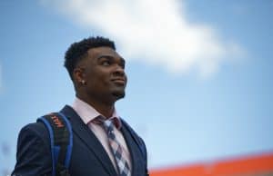 University of Florida linebacker Kylan Johnson walks to the locker room before the Florida Gators game with LSU in 2018- Florida Gators football- 1280x853