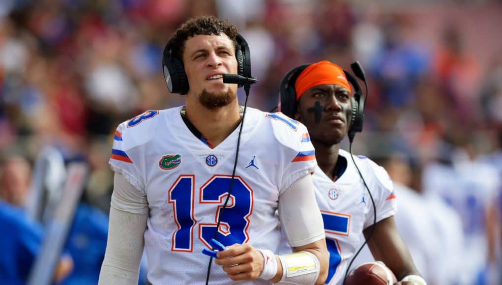 University of Florida quarterback Feleipe Franks on the sideline during the Florida Gators win over Florida State in 2018- Florida Gators football- 1280x853