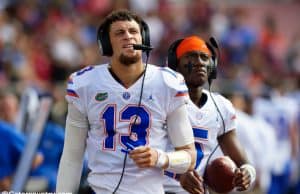 University of Florida quarterback Feleipe Franks on the sideline during the Florida Gators win over Florida State in 2018- Florida Gators football- 1280x853