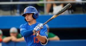 University of Florida shortstop Brady McConnell takes a swing in a win over the Miami Hurricanes- Florida Gators baseball- 1280x853