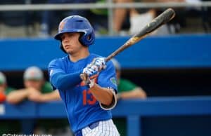 University of Florida shortstop Brady McConnell takes a swing in a win over the Miami Hurricanes- Florida Gators baseball- 1280x853