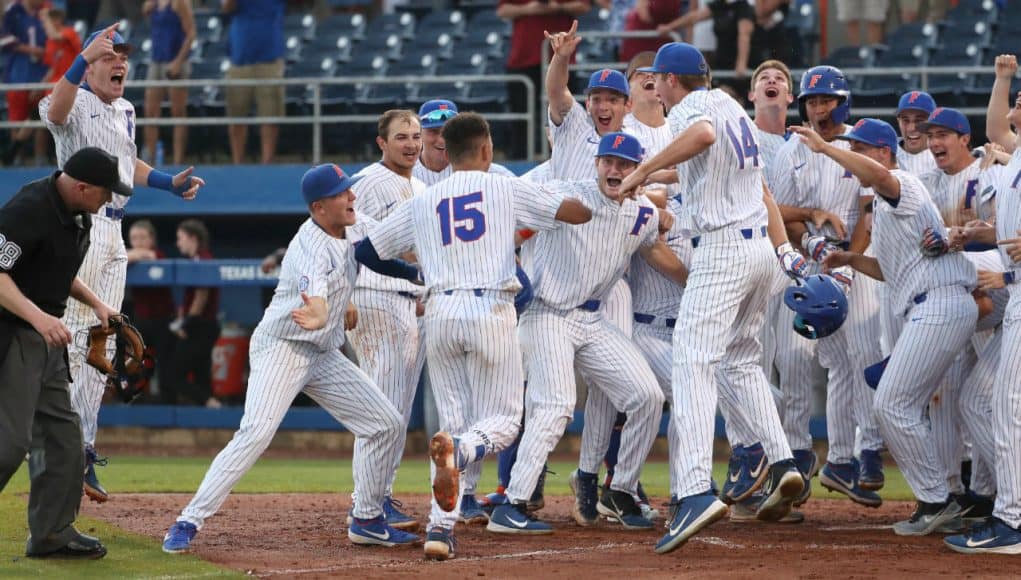 University of Florida first baseman Jordan Butler touches home after a three-run home run to walk off against South Carolina- Florida Gators baseball- 1280x846