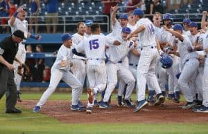 University of Florida first baseman Jordan Butler touches home after a three-run home run to walk off against South Carolina- Florida Gators baseball- 1280x846