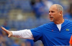 Florida Gators offensive line coach John Hevesy before the 2018 South Carolina game - Florida Gators football -1280x853