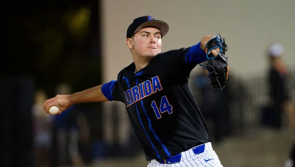 University of Florida pitcher Christian Scott delivers to the plate during an opening weekend win over Long Beach State- Florida Gators baseball- 1280x853