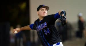 University of Florida pitcher Christian Scott delivers to the plate during an opening weekend win over Long Beach State- Florida Gators baseball- 1280x853