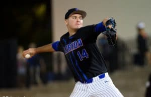 University of Florida pitcher Christian Scott delivers to the plate during an opening weekend win over Long Beach State- Florida Gators baseball- 1280x853