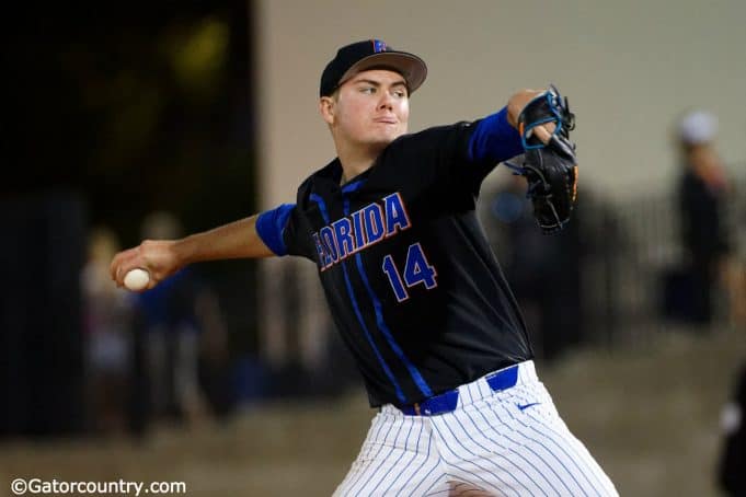 University of Florida pitcher Christian Scott delivers to the plate during an opening weekend win over Long Beach State- Florida Gators baseball- 1280x853