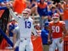 University of Florida quarterback Feleipe Franks celebrates a first down after catching a 46-yard pass from Kadarius Toney- Florida Gators football- 1280x852