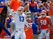 University of Florida quarterback Feleipe Franks celebrates a first down after catching a 46-yard pass from Kadarius Toney- Florida Gators football- 1280x852