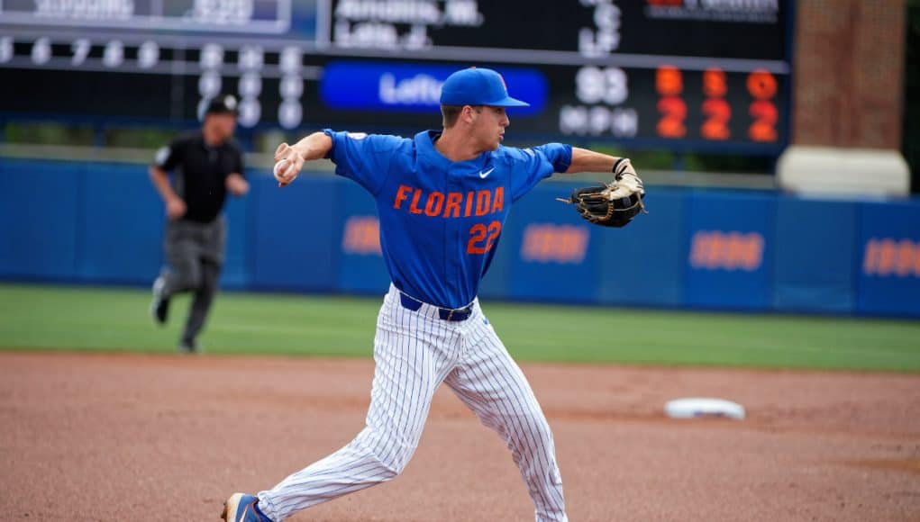 University of Florida third baseman Cory Acton throws to first in a win over the Miami Hurricanes- Florida Gators baseball- 1280x853