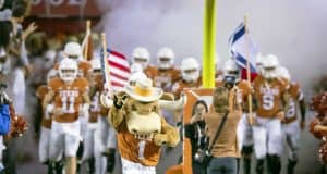 Nov 17, 2018; Austin, TX, USA; Texas Longhorns charge the field before the game against the Iowa State Cyclones at Darrell K Royal-Texas Memorial Stadium. Mandatory Credit: John Gutierrez-USA TODAY Sports