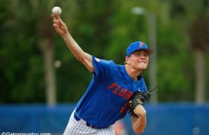 University of Florida pitcher Jack Leftwich delivers to the plate in his first start of the 2019 season- Florida Gators baseball- 1280x853