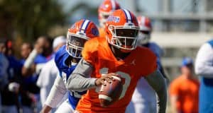 University of Florida quarterback Jalon Jones scrambles during a practice in spring camp- Florida Gators football- 1280x853
