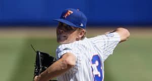 University of Florida pitcher Jack Leftwich throws against the Auburn Tigers in the 2018 Gainesville Super Regional- Florida Gators baseball- 1280x853