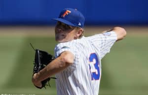 University of Florida pitcher Jack Leftwich throws against the Auburn Tigers in the 2018 Gainesville Super Regional- Florida Gators baseball- 1280x853