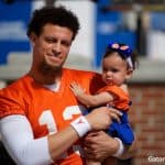 Florida Gators quarterback Feleipe Franks and his niece at spring practice- 1280x853