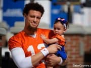 Florida Gators quarterback Feleipe Franks and his niece at spring practice- 1280x853