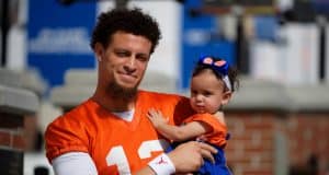 Florida Gators quarterback Feleipe Franks and his niece at spring practice- 1280x853