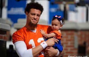 Florida Gators quarterback Feleipe Franks and his niece at spring practice- 1280x853