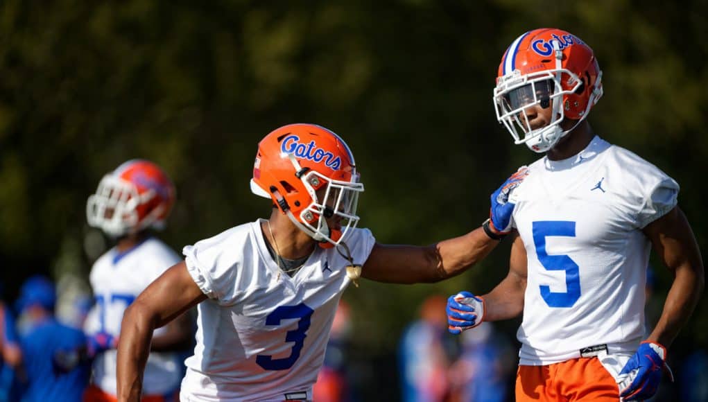 University of Florida defensive backs Marco Wilson and C.J. Henderson going through drills during spring camp- Florida Gators football- 1280x853