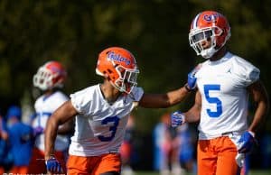 University of Florida defensive backs Marco Wilson and C.J. Henderson going through drills during spring camp- Florida Gators football- 1280x853