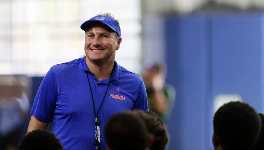 University of Florida head coach Dan Mullen addresses campers before Friday Night Lights begins - Florida Gators football- 1280x853