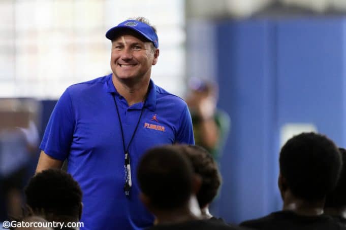 University of Florida head coach Dan Mullen addresses campers before Friday Night Lights begins - Florida Gators football- 1280x853