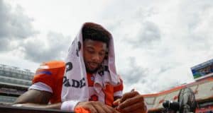 University of Florida running back Lamical Perine signs autographs for fans after the Orange and Blue game in 2019- Florida Gators football- 1280x838