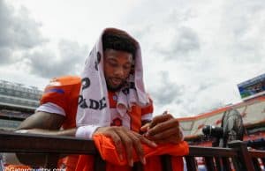 University of Florida running back Lamical Perine signs autographs for fans after the Orange and Blue game in 2019- Florida Gators football- 1280x838