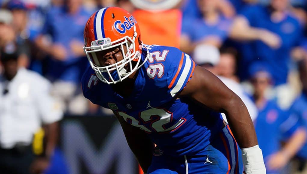 Florida Gators defensive lineman Jabari Zuniga lines up against LSU - Florida Gators football - 1280x854