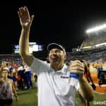 Florida Gators head coach Dan Mullen celebrates after knocking off Miami- 1280x853