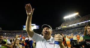 Florida Gators head coach Dan Mullen celebrates after knocking off Miami- 1280x853