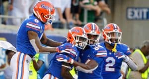 Florida Gators receiver Kadarius Toney celebrates a touchdown against Miami- 1280x853