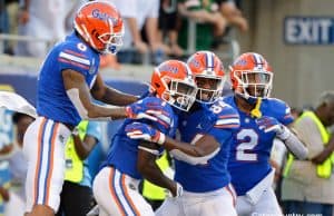 Florida Gators receiver Kadarius Toney celebrates a touchdown against Miami- 1280x853