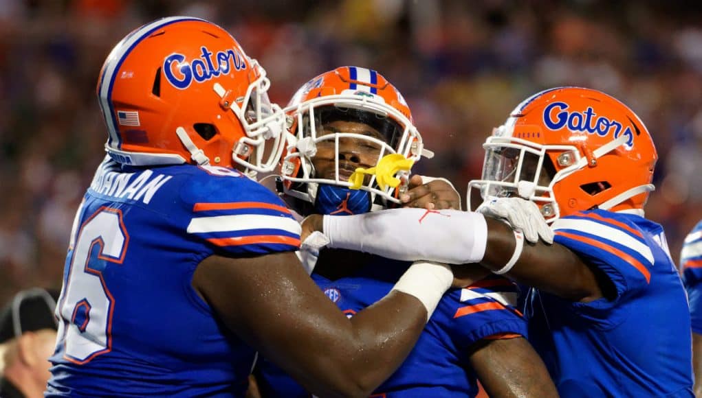 Florida Gators running back Lamical Perine celebrates after scoring against Miami- 1280x852