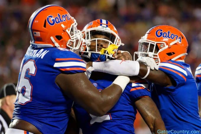 Florida Gators running back Lamical Perine celebrates after scoring against Miami- 1280x852