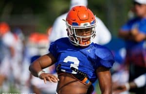 University of Florida cornerback Marco Wilson stretches before the Florida Gators third fall practice in 2018- Florida Gators football- 1280x853