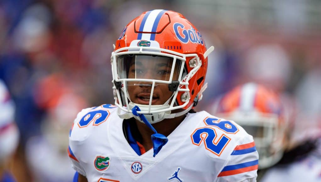 University of Florida defensive back John Huggins warms up at Doak Campbell Stadium before the Florida Gators game against FSU- Florida Gators football- 1280x853