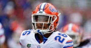 University of Florida defensive back John Huggins warms up at Doak Campbell Stadium before the Florida Gators game against FSU- Florida Gators football- 1280x853