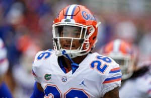 University of Florida defensive back John Huggins warms up at Doak Campbell Stadium before the Florida Gators game against FSU- Florida Gators football- 1280x853