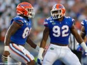 University of Florida defensive linemen Jabari Zuniga and Adam Shuler celebrate one of Florida’s 11 sacks against Miami- Florida Gators football- 1280x853