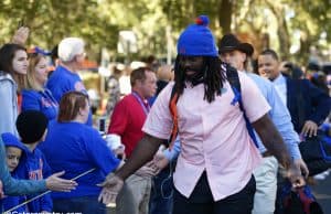 University of Florida defensive tackle Elijah Conliffe greets fans during Gator Walk before the Gators game against Idaho- Florida Gators football- 1280x853